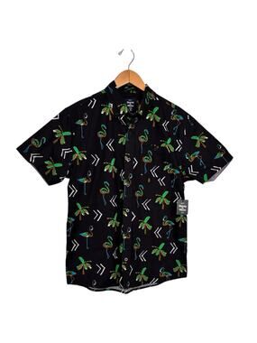 Artistry in Motion Men's Night Island Flamingo Button Down Shirt Size Medium NEW